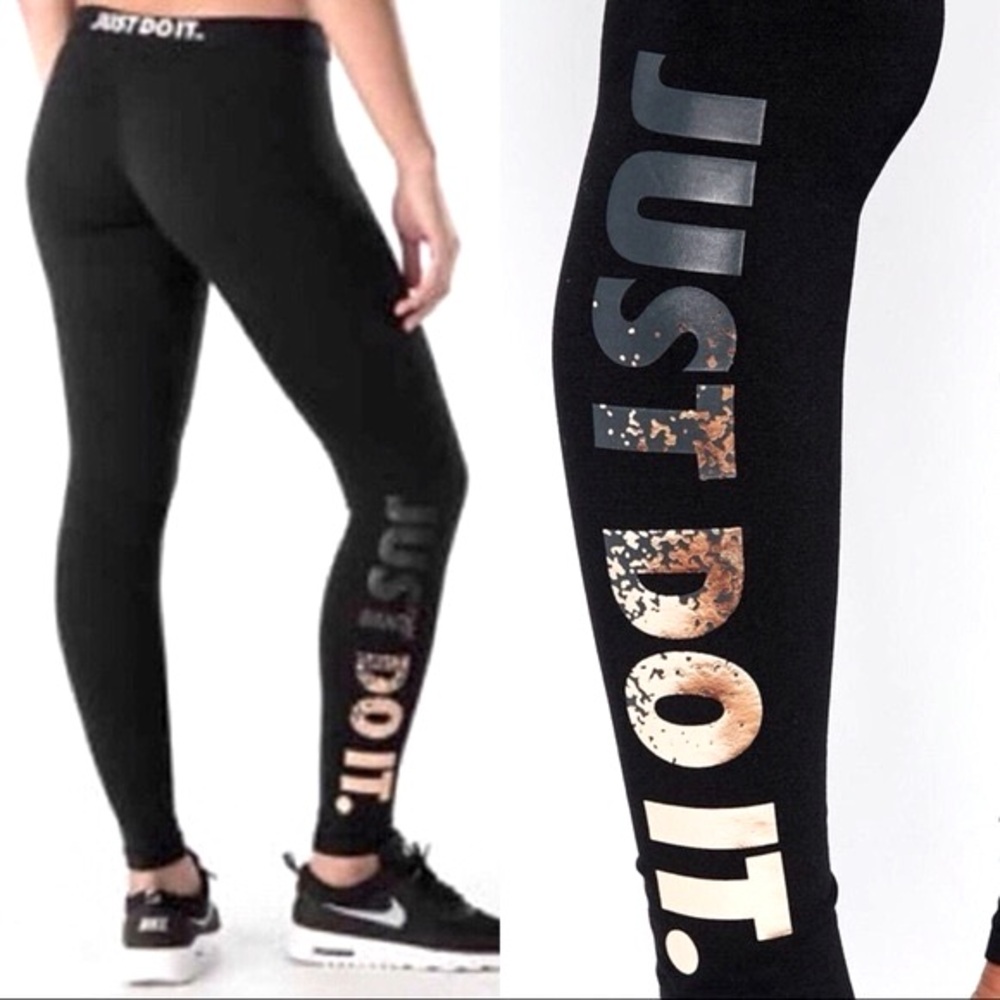 Nike Leg-A-See Leggings Metallic Rose Gold Nike Pants